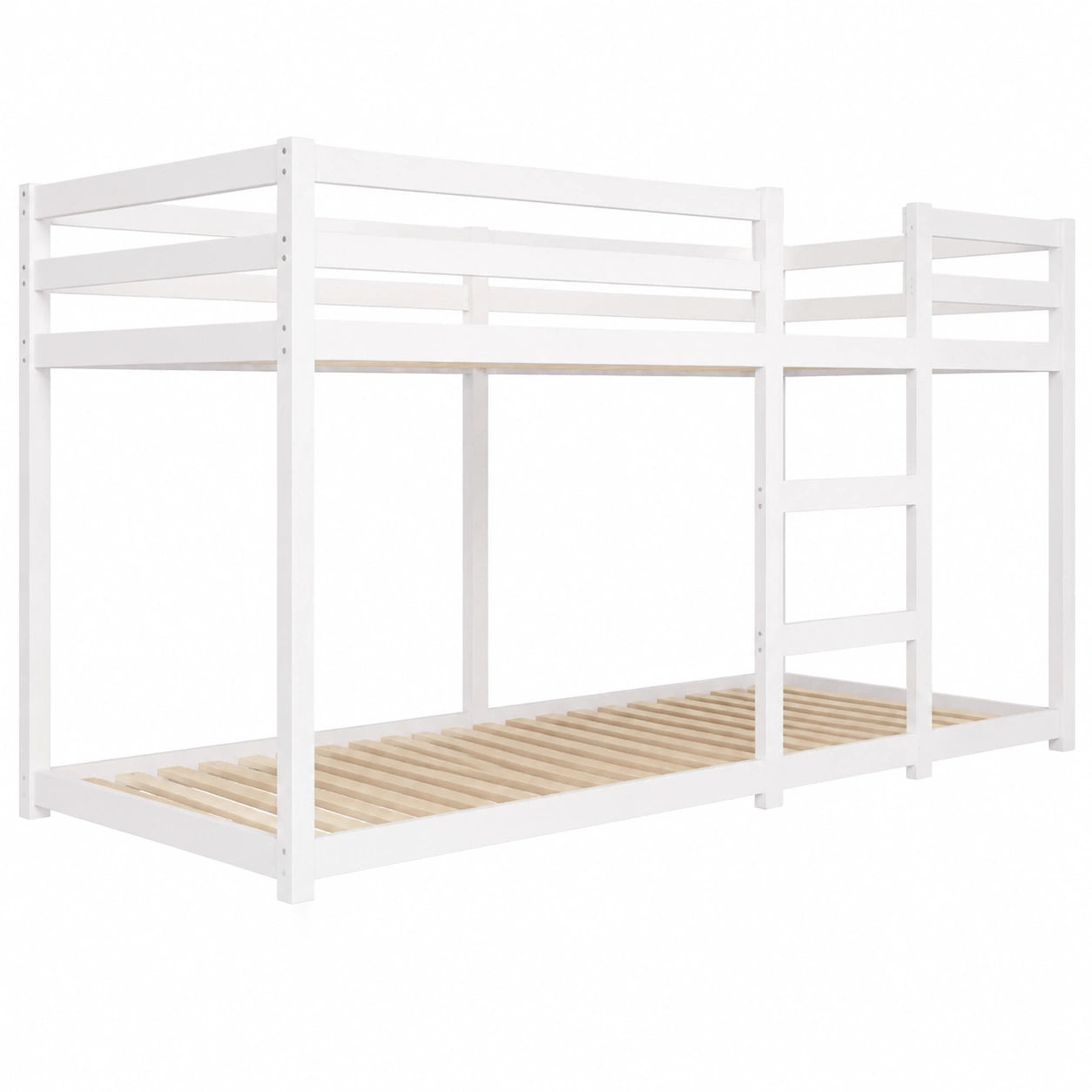Massivholz Etagenbett für Kinder, 80x200 cm, Weiß, mit Sicherheitsleitplanken - jervico