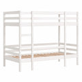 Kinder Etagenbett aus Kiefernholz mit Leiter und Rausfallschutz, 75x190 cm, Weiß - jervico