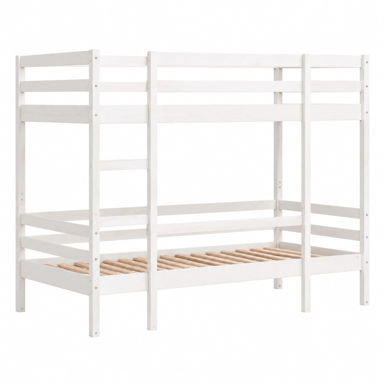 Kinder Etagenbett aus Kiefernholz mit Leiter und Rausfallschutz, 75x190 cm, Weiß - jervico