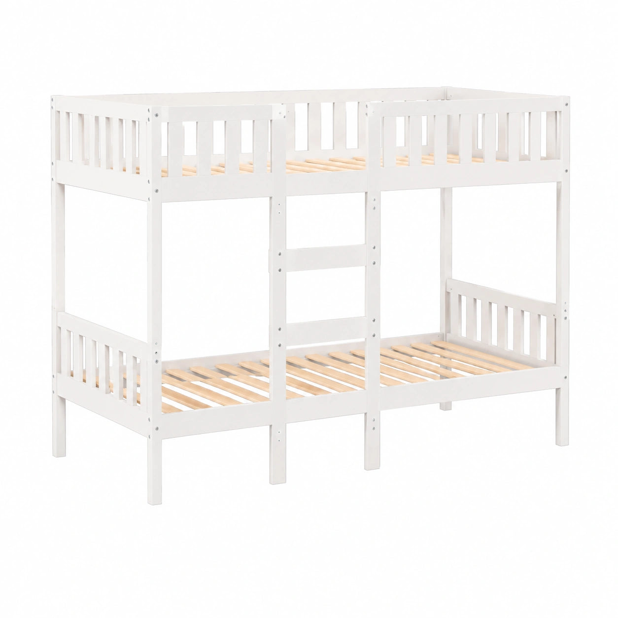 Holz-Etagenbett für Kinder mit Rausfallschutz und Leiter, 90x190 cm, weiß - jervico