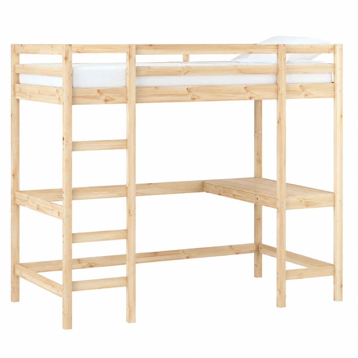 Kinder-Hochbett mit Schreibtisch aus Kiefernholz, 90x190 cm, inklusive Lattenrost - jervico