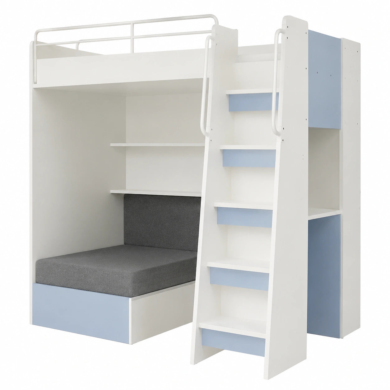 Multifunktionales Hochbett mit Schreibtisch und Sofa, 90x200 cm, Blau - jervico