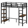 EGGREE Metall-Hochbett 90x200 cm mit integriertem Schreibtisch und Regal, platzsparend für Jugend- und Erwachsenenzimmer, Schwarz - jervico