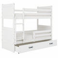 Hochwertiges Etagenbett aus Kiefernholz 200x90 cm mit Schublade und Rausfallschutz, Weiß - jervico