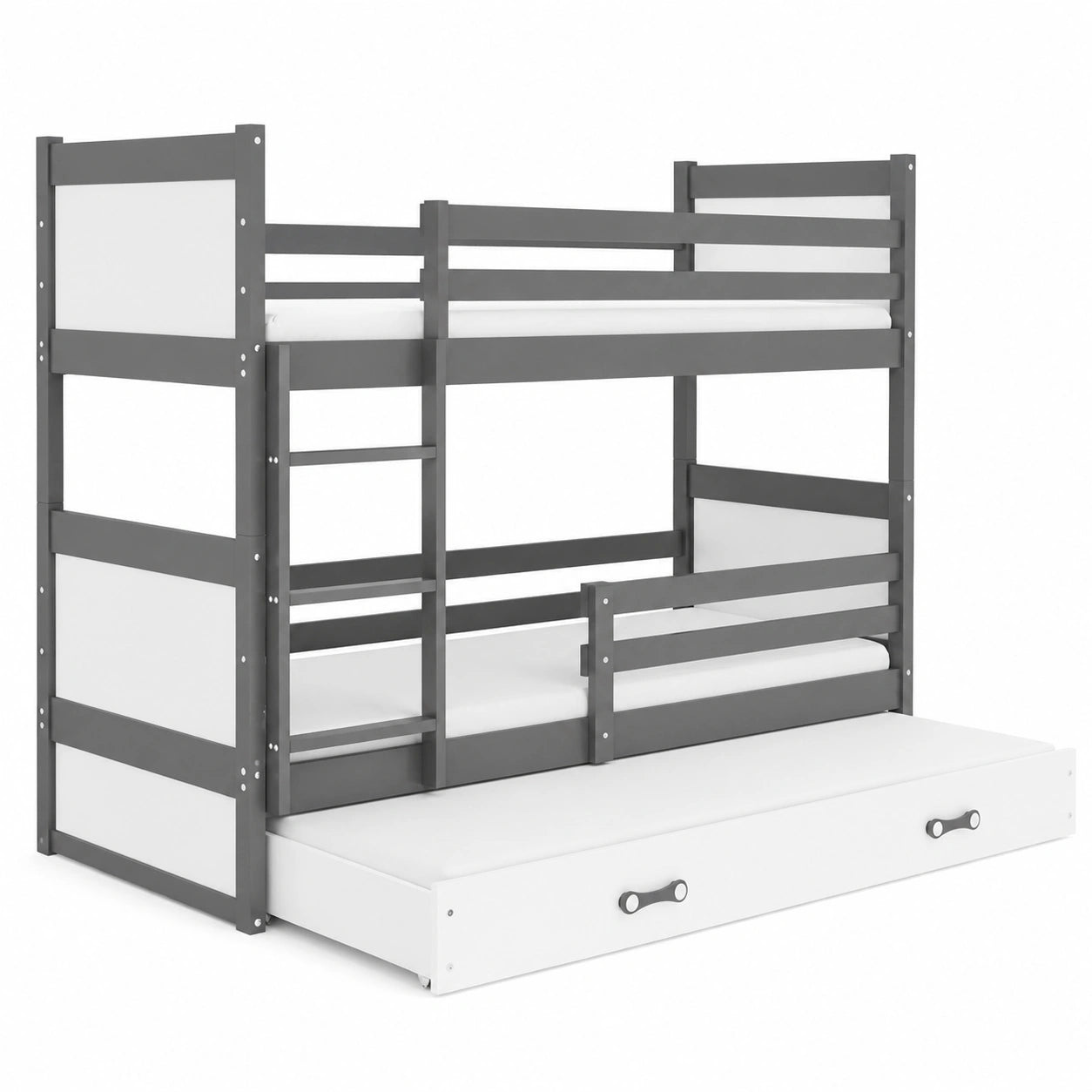 Kiefernholz Etagenbett 200x90 cm für 3 Kinder mit Schlafschublade, Lattenrost und Rausfallschutz - jervico