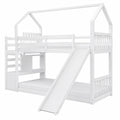 Kinder-Etagenbett mit Rutsche und Stauraumtreppe, 90x200 cm, weißes Hausbett für zwei - jervico
