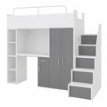 Kinderhochbett mit Kleiderschrank und Schreibtisch, 90x200 cm, Treppe, Graphit Matt - jervico