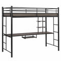 Multifunktionales Hochbett mit Schreibtisch, Metall-Etagenbett mit Doppel-Leitern für Jugendliche und Erwachsene, schwarz - jervico