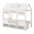 Hochbett für Kinder 90x200 cm mit Bücherregal, stabiles Hausdesign, Jugendbett mit Lattenrost, weiß - jervico