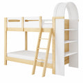 Kinder-Etagenbett 90x200 cm mit Regalen und Sicherheitsgitter, Hausbett mit Kuppel und Leiter, stabiles Hochbett, Weiß+Natur, exkl. Matratze - jervico