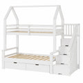Hochbett mit Treppe und Schubladen aus Kiefernholz, Etagenbett für Kinder, 90x200 und 140x200, inkl. Stauraum, Weiß - jervico