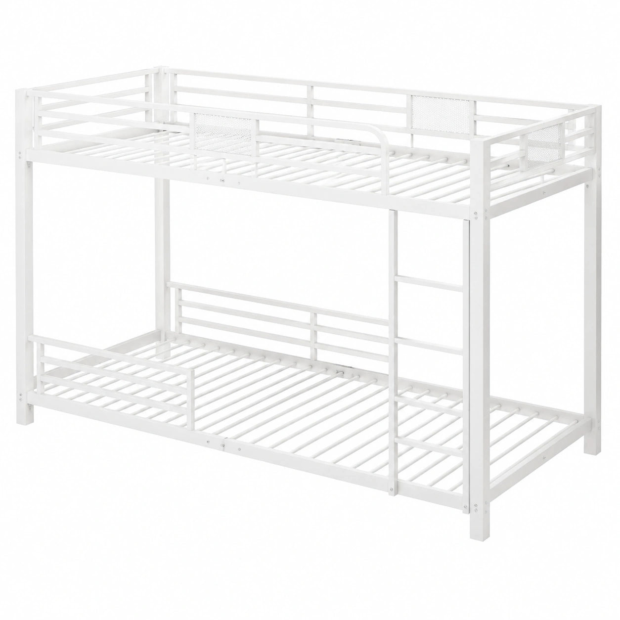 Stabiles Metall-Etagenbett 90x200/140x200 cm, Eckdesign, Sicherheitsschutz, inkl. Lattenrost, ohne Matratzen, Weiß - jervico