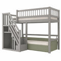 Kinderhochbett 90x200 cm mit Schrank und Treppe, sicheres Holzbett in Grau - jervico
