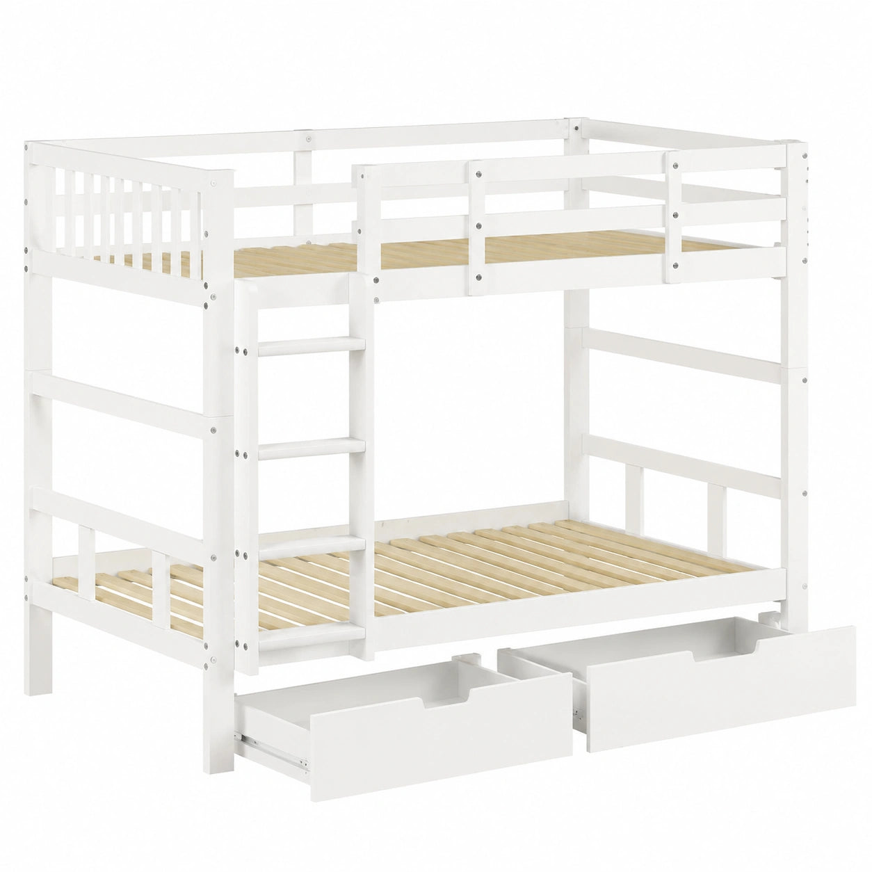 Massivholz-Etagenbett 90x200 cm für Kinder, umbaubar zu Einzelbetten, mit Leiter und Schubladen - jervico