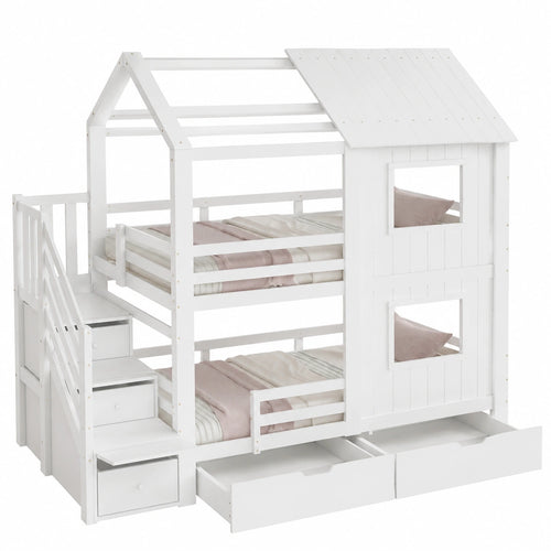 Etagenbett für Kinder 90x200 cm mit Stauraum und Fenster - jervico