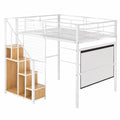 Hochbett Metall 140x200 cm mit Treppe und Stauraum, Kinder- und Jugendbett, weiß - jervico