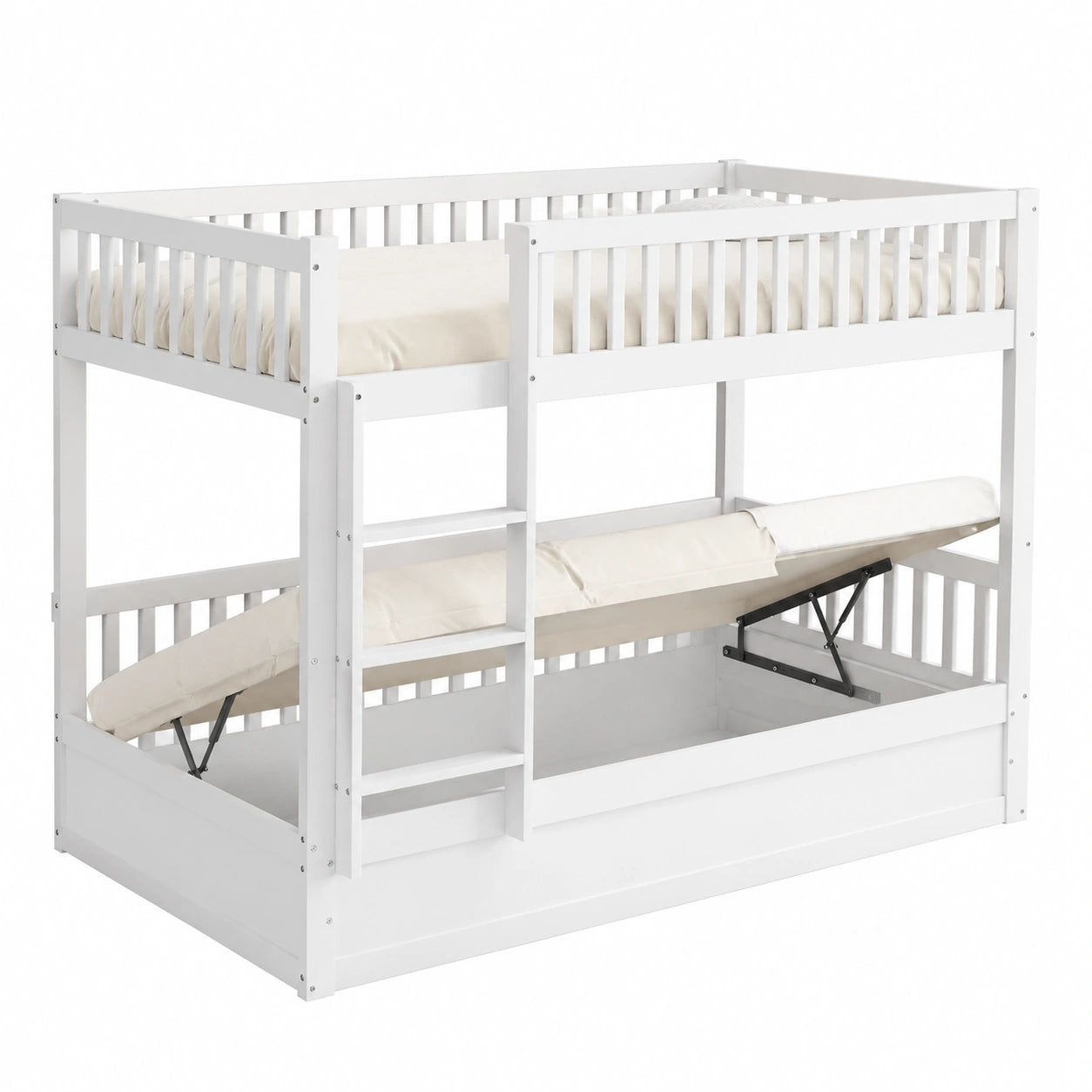 Hochbett 90x200 cm mit 2 Lattenrosten, Stauraumbett für Kinder und Jugendliche, Weiß - jervico