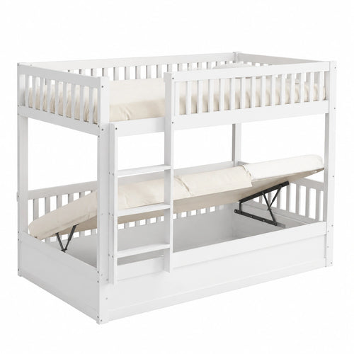 Hochbett 90x200 cm mit 2 Lattenrosten, Stauraumbett für Kinder und Jugendliche, Weiß - jervico