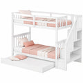 Kinder-Hochbett 90x200 cm mit Ausziehbett und Treppe, Stockbett für 3 Kinder, Jugendbett mit Lattenrost und Rausfallschutz, ohne Matratze - jervico