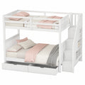 Hochbett 140x200 mit Treppe und Schubladen, Kinderbett für zwei, Jugendbett mit Rausfallschutz, Multifunktionsbett in Weiß ohne Matratze - jervico