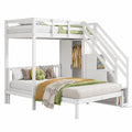 Multifunktionales Kinder-Etagenbett mit Kleiderschrank, Treppe und Stauraum, 90x200 & 140x200, Weiß - jervico