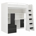 Multifunktions-Hochbett mit Treppe und ausziehbarem Sofa, 90x200 cm, Schwarz glänzend - jervico