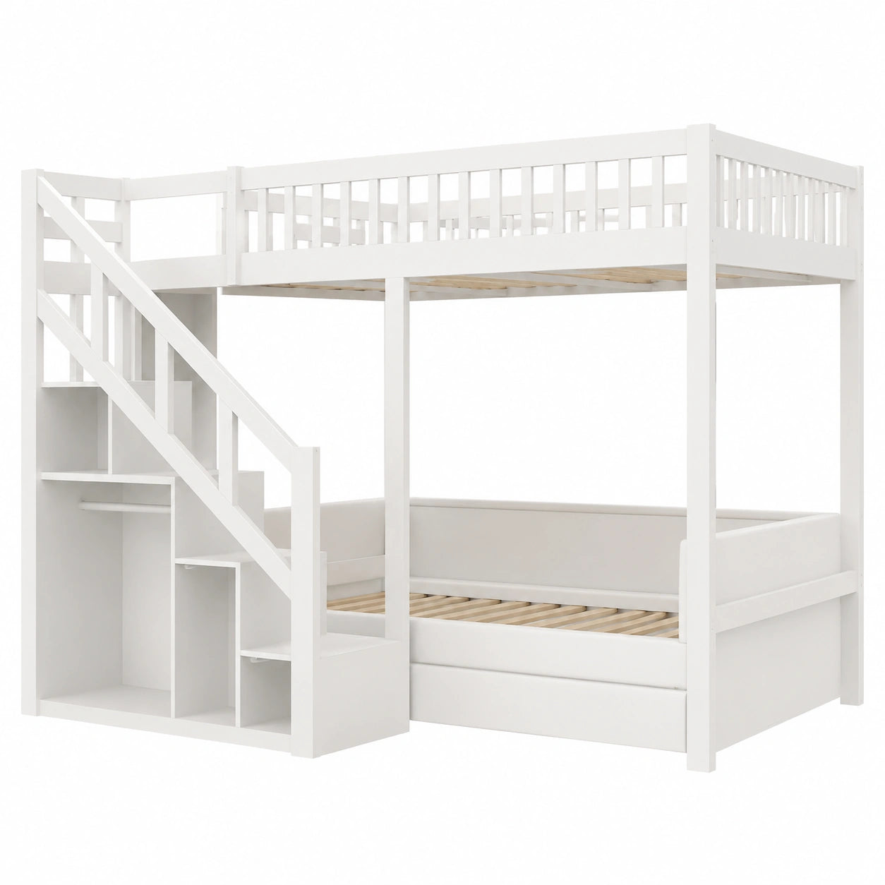 Etagenbett 140x200 mit Treppe und Stauraum, Hochbett mit Schrank und Lattenrost, Sicheres Bett für Kinder und Jugendliche - jervico