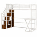 Loftbett 90x200 cm für Erwachsene & Jugendliche mit Staustufen, Schreibtisch und integriertem Schrank, Metallrahmen (Weiß) - jervico