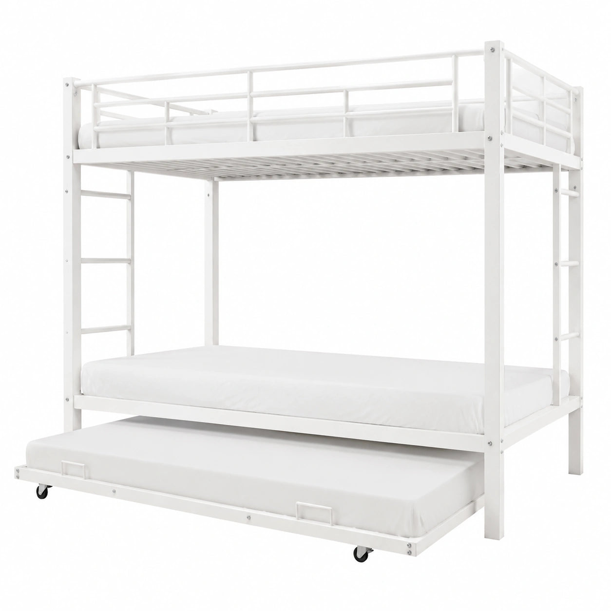Hochbett aus Metall mit Ausziehbett und Leiter, platzsparendes Etagenbett 140x200 für Kinder, Jugendbett mit Sicherheitsgitter, ohne Matratze, Weiß - jervico