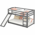 Kinderdoppelstockbett 90x200 mit Rutsche, Hochbett aus massivem Holz in Grau, ohne Matratze - jervico