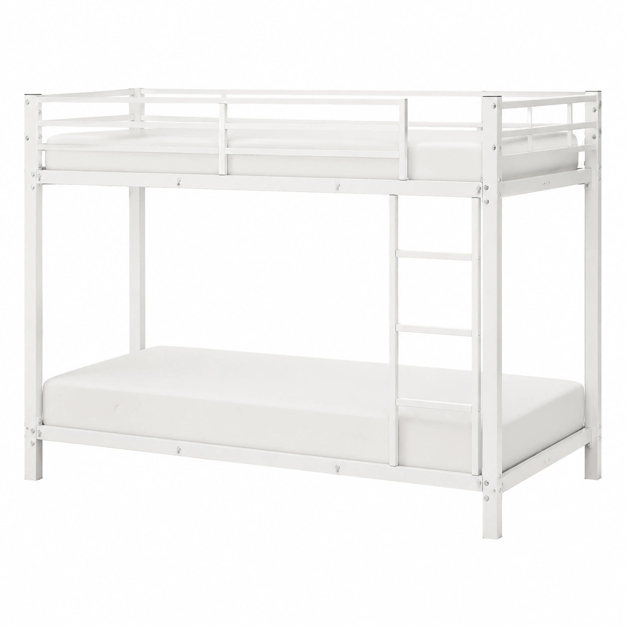 Robustes Metall-Etagenbett für Kinder mit hohem Sicherheitsgeländer, 140x200cm, Weiß - jervico