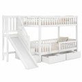 Hochbett für Kinder 90x200 cm mit Rutsche und Treppe, Stauraum-Schubladen, Weiß - jervico