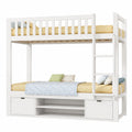 Hochbett für Kinder 90x200 cm mit Tischplatte und Schuhregal, Stockbett aus Holz mit Sicherheitsfach und Rausfallschutz, Weiß, inklusive Lattenrost, Ideal für Platzersparnis - jervico