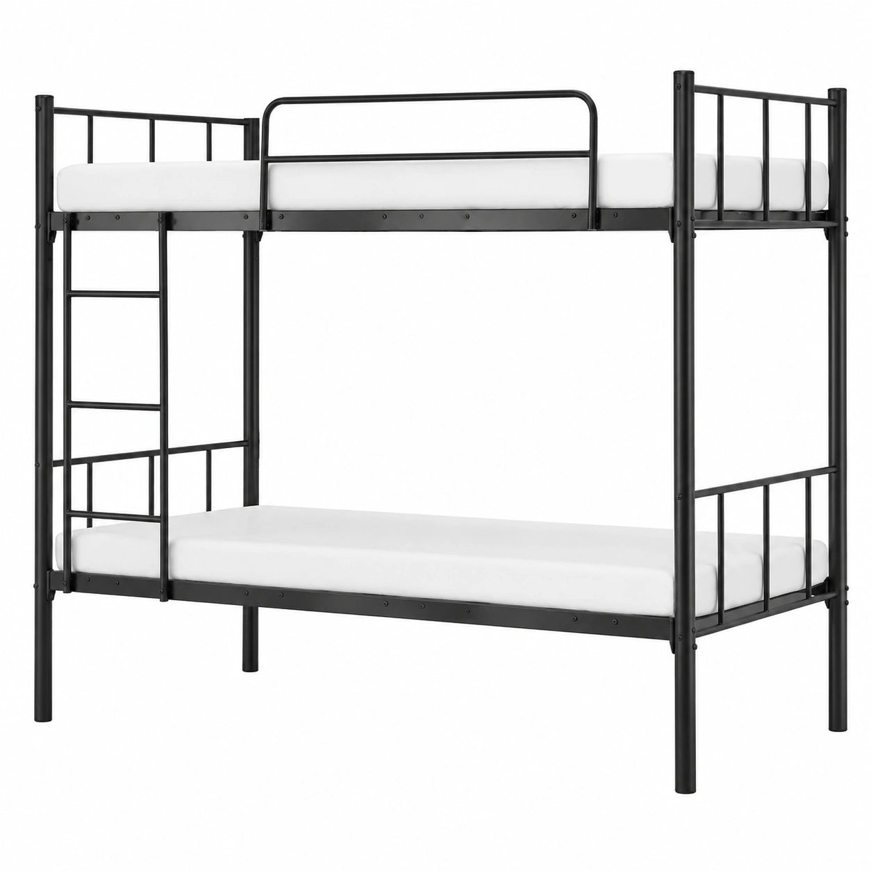 Metall-Etagenbett für Kinder und Jugendliche, 90x200 cm, mit Leiter und Rausfallschutz, Schwarz - jervico