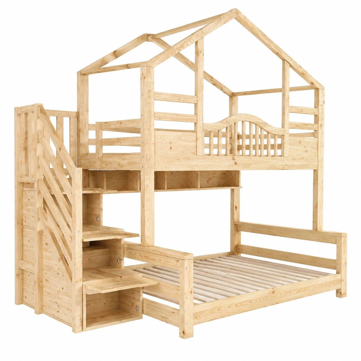 Hochbett für Kinder aus Kiefernholz 90x200/140x200 mit Stauraum - jervico