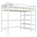 Multifunktionales Hochbett 140x200 cm mit Schreibtisch und Stauraum, Spiel- und Jugendbett in Weiß für Kinder und Erwachsene - jervico