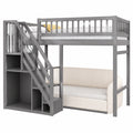 Raumsparendes Kinderhochbett 140x200 cm mit Treppe und Stauraum, Ideal für kleine Räume, Grau - jervico