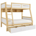 Hochbett in Weiß und Natur mit 3 Schubladen, 2m Regal, Gitter und Leiter, Stockbetten-Design für Kinder- und Gästezimmer - jervico