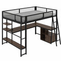Hochbett 140x200 cm aus Metall mit LED, Schreibtisch und Treppe, Schwarz - jervico
