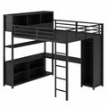 Hochbett 140x200 cm für Kinder mit Schreibtisch und Stauraum, Metallrahmen mit Kleiderschrank und Leiter, inklusive Lattenrost, ohne Matratze (Schwarz) - jervico