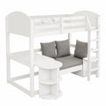 Multifunktionales Kinderhochbett mit Schreibtisch und Stauraum, 90x200 cm, Weiß - jervico