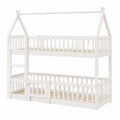 Robustes Etagenbett 140x200 cm aus Massivholz, Familien- und Spielbett für Kinder, Hochbett inklusive Lattenrost und Fallschutz in Weiß - jervico