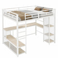 Metall-Hochbett 140x200 mit LED, Schreibtisch und Stauraum, Kinder- und Jugendbett, ohne Matratze, Weiß - jervico